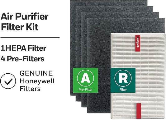 Honeywell HEPA Air Purifier Filter Kit – Includes 1 HEPA R Replacement Filter and 4 A Carbon Pre-Cut Pre-Filters – Airborne Allergen Air Filter Targets Wildfire/Smoke, Pollen, Pet Dander, and Dust