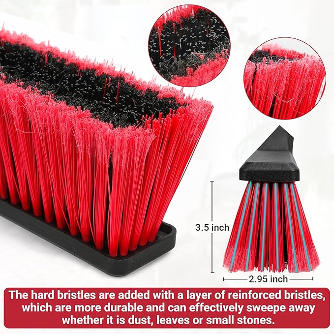 24" Push Broom with 63" Long Handle, Heavy Duty Broom for Floor Sweeping, Stiff Bristles Push Broom Brush for Workshop, Garage, Concrete, Patio and Deck