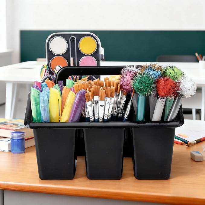 6 Pack Plastic Classroom Caddy For School,Kidsroom,Pencil Holder,Portable Art Craft Caddy Organizer With Handle,Cleaning Caddy Organization For Shower Room(Black