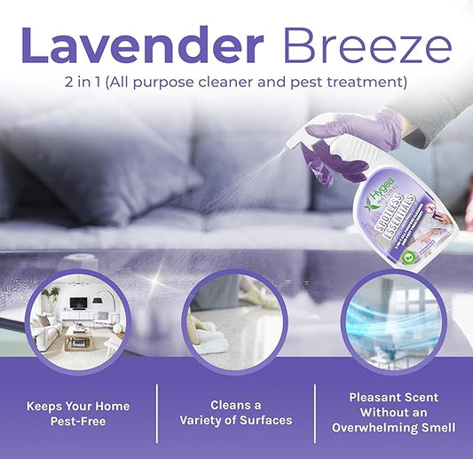 Hygea Natural Spotless Essentials - Indoor pest control - Kills fleas, bed bugs, Dust Mites & Multi-Surface Cleaner spray for Home & Kitchen - Child & Pet Friendly - 24oz (Lavender Breeze Scent)