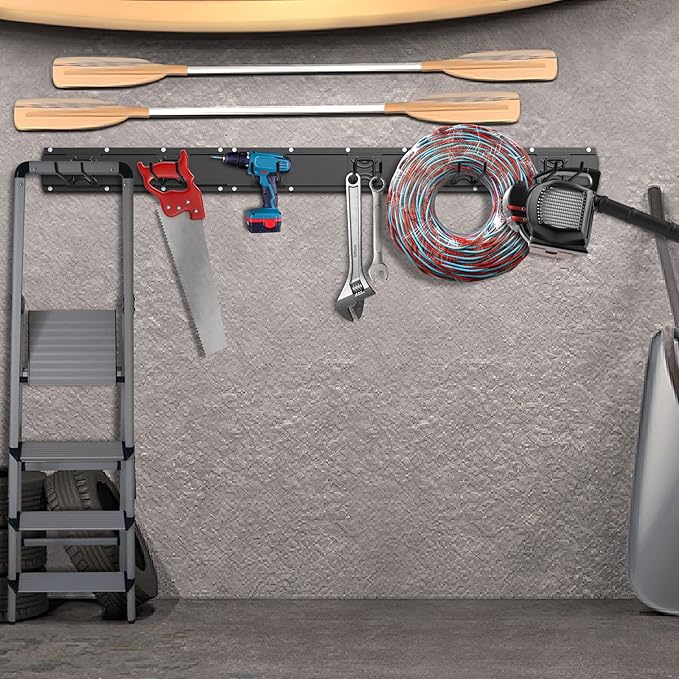 Housolution Heavy Duty Garden Tool Organizer 48 Inch - 9 Pack Carries 264 lbs, 3 Rails with 6 Adjustable Hooks, Garage Tool Organizer Storage System,Tool Holder Wall Mount for Warehouse, Workshop
