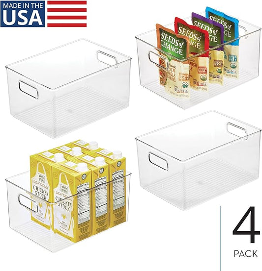 iDesign Pantry Organizer Bins with Handles - Storage Bins for Cabinets or Fridge - Set of 4 - Clear