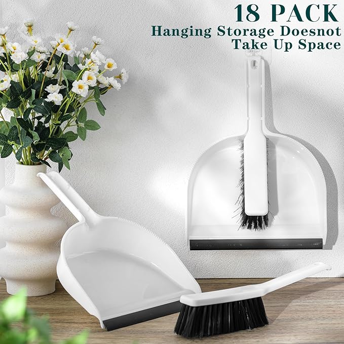 Zubebe 18 Pcs Mini Dustpan and Brush Set, Small Broom and Dustpan Set Small Cleaning Brush Portable Hand Broom Set for Home Office Kitchen Table Desktop Floor Cleaning Supplies