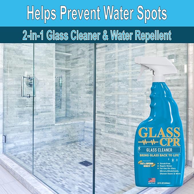 Glass CPR 2-in-1 Glass Cleaner & Water Repellent (22oz) | Deep Cleaning for Glass, Mirrors, Windows, Windshields, Shower Doors (2 Pack)