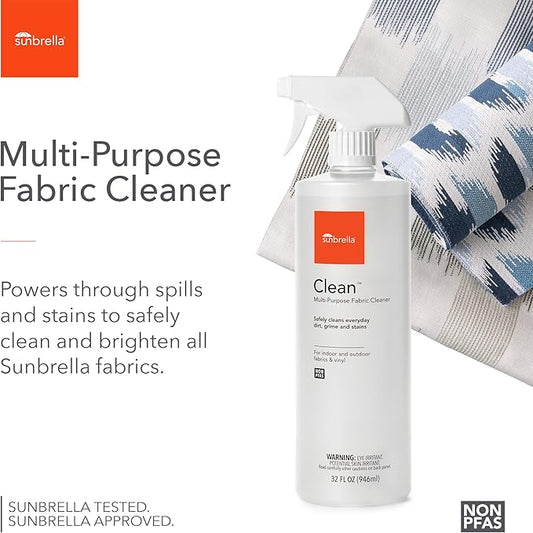 Sunbrella Clean Multi-Purpose Fabric Cleaner | All-in-One Solution for Water-Safe Fabrics and Vinyl | Upholstery Cleaner, Removes Stains & Spills | Non-PFAS | 32 fl oz