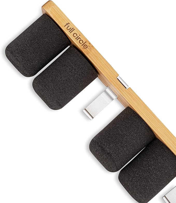 Full Circle Get A Grip, Wall-Mounted Mop and Broom Organizer, Lightweight Bamboo with Foam Pegs, Easy to Install Home Organization, Also Perfect for Garden Tools and Garage, Small