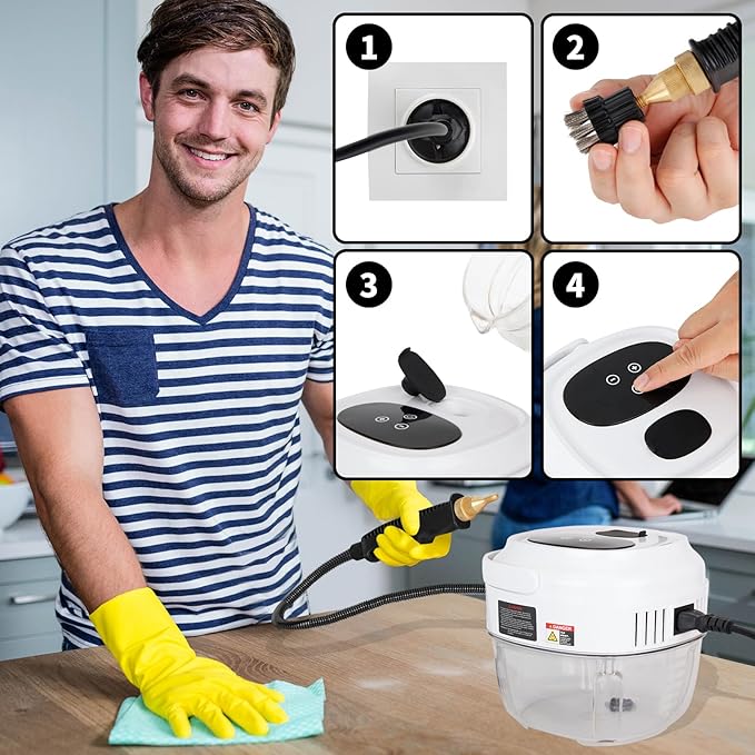 Steam Cleaner for Home, Steamer for Cleaning, 6-Level, 10s Heat-Up & 1.5L Tank, Handheld Steam Cleaner for Car Detailing, Home, Tile, Grout, Furniture