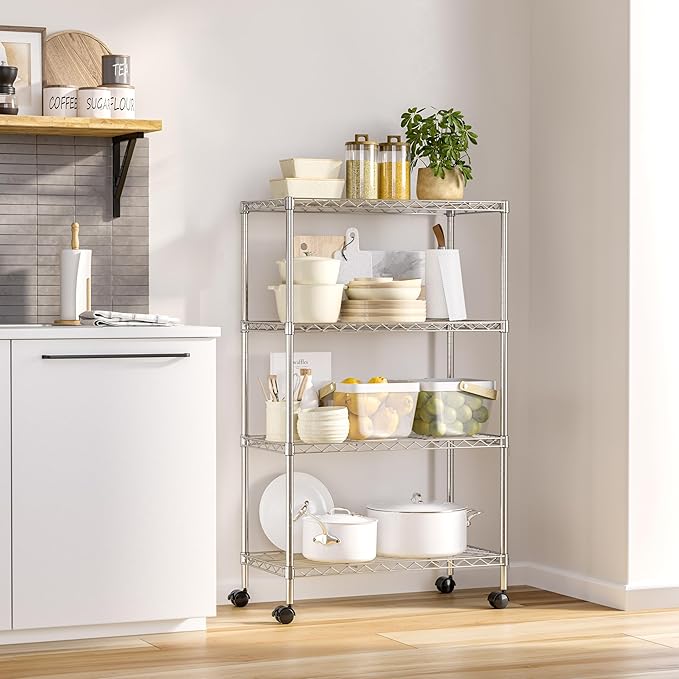 Seville Classics Solid Steel Wire Shelving Storage Unit Adjustable Shelves Organizer Rack, for Home, Kitchen, Office, Garage, Bedroom, Closet, Steel, 4-Tier, 30" W x 14" D