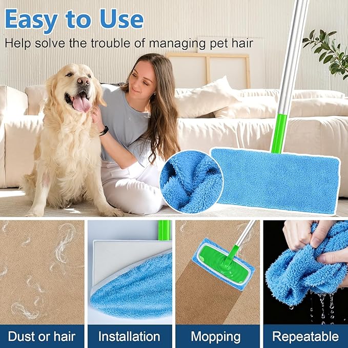 Reusable Mop Pads Fit Swiffersweeper, 6 Pack Reusable Microfiber Mop Pads, Washable Dry Sweeping Cloths & Wet Swifferpads Refills for Hardwood & Multi - Surface Floor Cleaning A