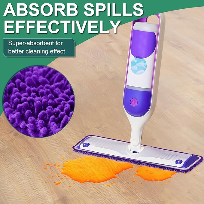 Aifacay Reusable Mop Pad for Swiffer PowerMop, 4 Pack Mop Refill Pads for Swiffer PowerMop Refills Multi-Surface Pads 15" Microfiber Spray Floor Mops Replacements Pad Washable-Purple