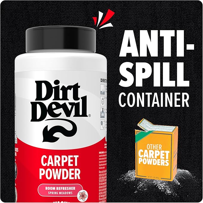 Dirt Devil Carpet Powder, 32 oz, Room Refresher and Odor Eliminator, Spring Meadows Scent, Vacuum Cleaner Safe, For Use on Carpets, Rugs, Upholstery and More, Carpet Freshener Powder for Home Use