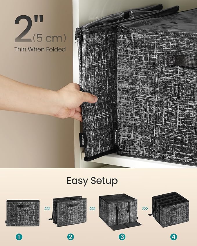 SONGMICS Set of 2 Shoe Organizers for Closet, Fits 16 Pairs Each, Shoe Storage Bins, Fabric Containers with Handles and Clear Cover, for Bedroom, Entryway, Closet, Ink Black ULSP602B01