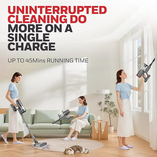 Honeywell Dual Mode Cordless Vacuum Cleaner, Brushless Stick Vacuum Cleaner for Carpet and Hard Floor w/Powerful Suction, Free‑Standing, Anti‑Tangle, 45Mins Runtime, Rechargeable for Home Pet Hair VC6
