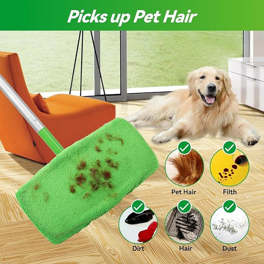 4 Pack Reusable Microfiber Mop Pads for Swiffer Sweeper - Wet & Dry Cleaning Cloths - Mop Head Replacement Washable Refills for Household Floors