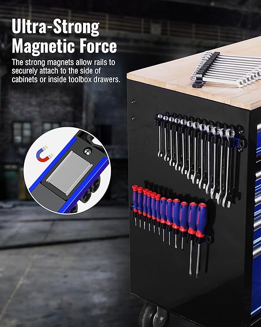 WORKPRO 3-Pack Magnetic Screwdriver Organizer and Wrench Organizer Set, Aluminum Rail Magnetic Tool Organizers, Tool Holder, Tool Box Organizers, 36-Slot Screwdriver & Wrench Holder (Tools Excluded)
