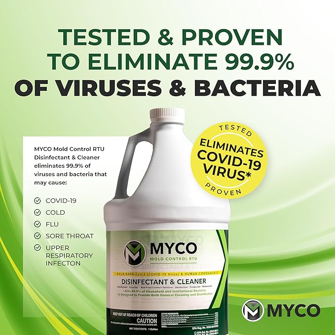 Myco Mold Control RTU – Ready-to-Use EPA-Registered Hospital Grade Disinfectant & Cleaner, Quat Formula for Mold Remediation & Bacteria Control, Commercial & Residential Use, 4 Gallon