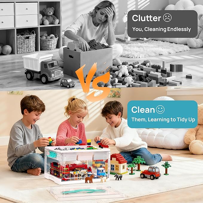 Vtopmart 24 QT Clear Plastic Craft Organizer with Removable Trays and Dividers, Storage Box for Coloring Books, Modeling Clay, Molds and Art Supplies, 1 Pack