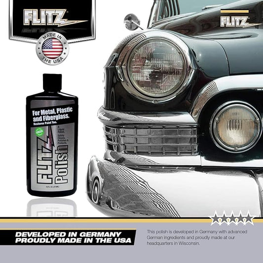 Flitz Multi Purpose Metal Polish Liquid - 3.4oz Bottle of USA-Made Tarnish Remover - For Aluminum, Chrome, Brass, Nickel, Silver - Non-Abrasive Metal Cleaner and Polish, Restorer (3 Pack)