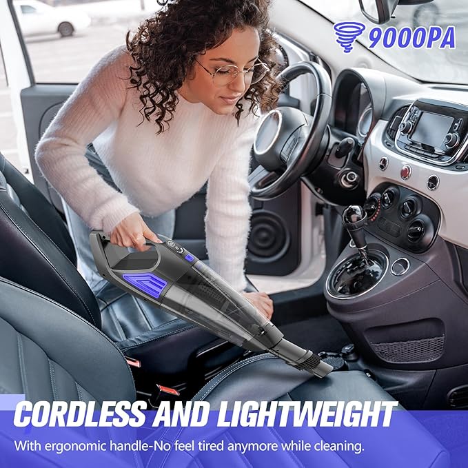 Handheld Vacuum Cordless Cleaner,Powerful Portable and Dust Buster Hand Vcauum Rechargeable with Large-Capacity Battery for CarPetOfficeHome (Mixed Colors) (Dark Blue)