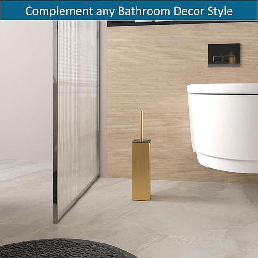 BVL Toilet Brush and Hoder Set Brushed Gold Freestanding for Bathroom