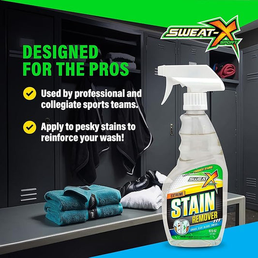 Sweat X Extreme Stain Remover – Multi-Purpose Nontoxic Stain Spray – Advanced Stain Removal for Sport and Activewear – Safe for All Fabrics – Tested Formula with Proven Results – 16 Fl Oz - 2 Pack