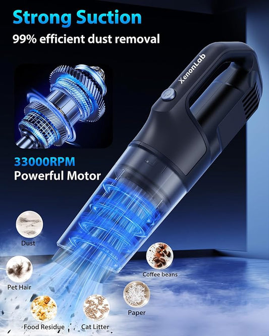 Handheld Vacuum Cordless 1.1 Pounds Car Vac 10000PA Hand Held Vacuums 4-in-1 Hand Vac Cordless Rechargeable HEPA Filter Large Capacity Dust Cup for Car Office Home Pets Hair (Gray)
