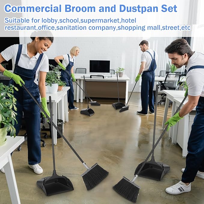 Yungyan 6 Set Broom with Dustpan Combo Set with 54 Inch Long Handle Commercial Lobby Plastic Upright Dustpan and Broom Set for Floor Cleaning Home Office Restaurant Indoor Outdoor Use