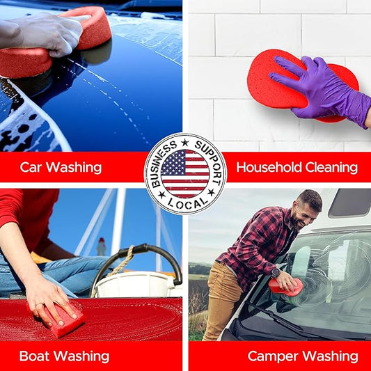 Multi-Purpose Sponges for Cleaning - Red 4 Pack, Large Sponges for Car Washing, Tile & Grout, All Purpose Cleaning