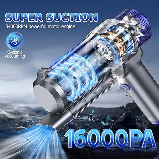 JONYJ Handheld Car Vacuum Cleaner Cordless, 16000PA Hand Held Vacuum Portable, 2 in 1 Air Duster and Mini Vacuum Cleaner Rechargeable with Led, Multi-Nozzles & Washable Filters for Home Office Car Pet