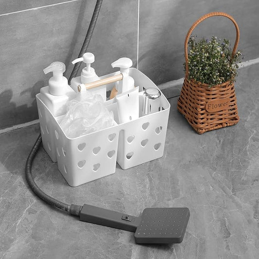 Portable Shower Caddy Plastic Shower Basket Organizer Divided Bathroom Caddy Storage Cleanning Caddy Tote with Handle for College, Dorm Room, Kitchen, White
