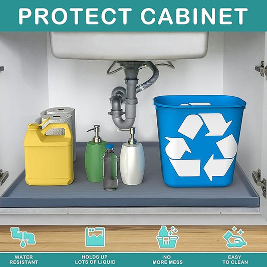 URMONA Waterproof Silicone Under Sink Mat 40'' x 22'' Shelf Liner for Kitchen and Bathroom, Cabinet and Counter Protector, Storage and Organizers, Litter Mat, Pet Cat Puppy Essentials(Brown)