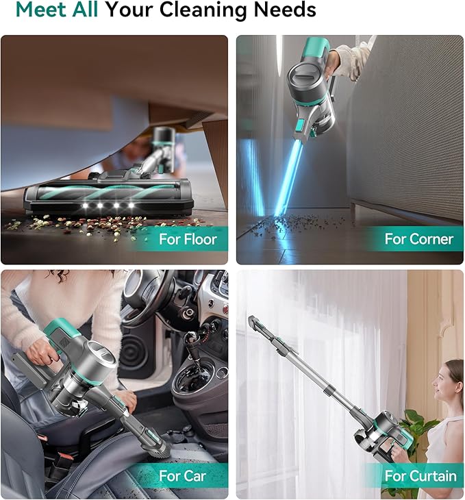 S10K Cordless Vacuum Cleaner, 55Kpa 60mins Lightweight Stick Vacuum with Powerful Suction for Home, Rechargeable, Self-Standing, Handheld Vacuum Cleaners for Hardwood Floors, Carpets, Pet Hair