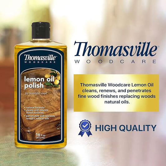 Thomasville LEMON OIL POLISH - Wood Cleaner & Furniture Polish, Cleans, Renews, Restores & Rejuvenates Surfaces, Protects Wood from Drying or Cracking, Leaves a Shiny Finish, 16oz