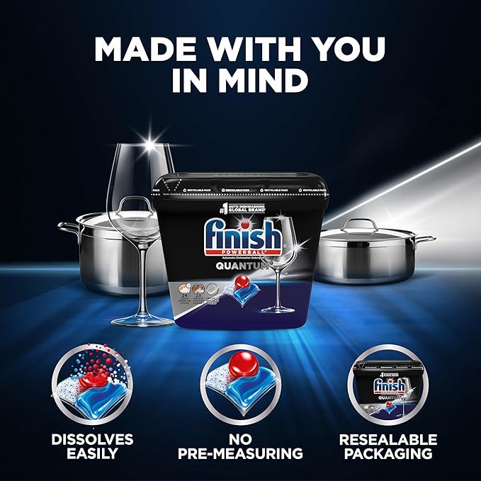 Finish Quantum Dishwasher Pods, No Pre-Rinse Dishwasher Detergent Soap Removes 24HR Dried-On Stain and Grease, Leaving a Virtually Spotless Shine, 14 Count