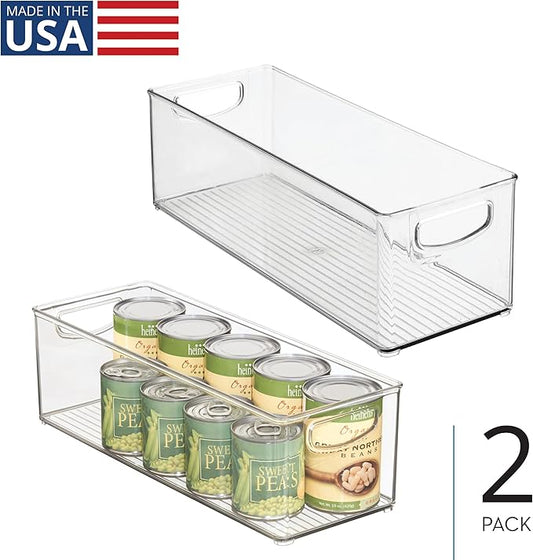 iDesign Plastic Stackable Pantry Bin - Storage Bin with Handles for Cabinets or Fridge - Set of 2 - Clear