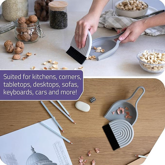 Peleg Design DustArch - Mini Dustpan and Brush Set, Small Dustpan and Broom with Modern Charm, Handheld Broom and Dustpan Set for Home, Office & Travel