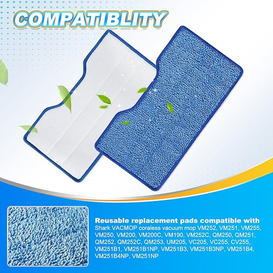 KEEPOW Reusable Mop Replacement Pads Compatible with Shark Vac Mop VM252 VM200 VM401 VM180 VM252GN VC205 VM250, Vacuum Mop Pads Refills for Hardwood Floor with Upgraded Dirt Chamber, Blue, 6+4+2 Pack