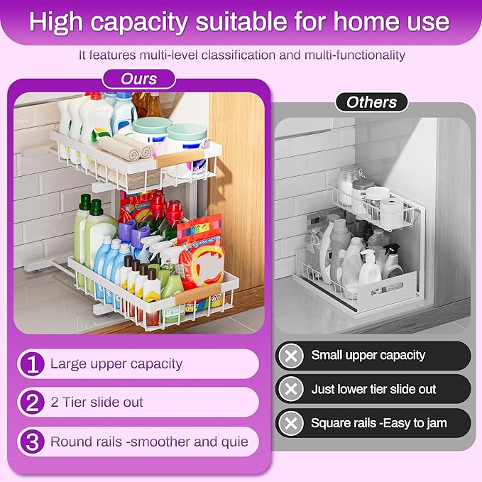 ADBIU Under Sink Organizer, 2 Pack 2 Tier Expandable Height (White, XL) Under-Sink Bathroom Kitchen Organizers And Storage