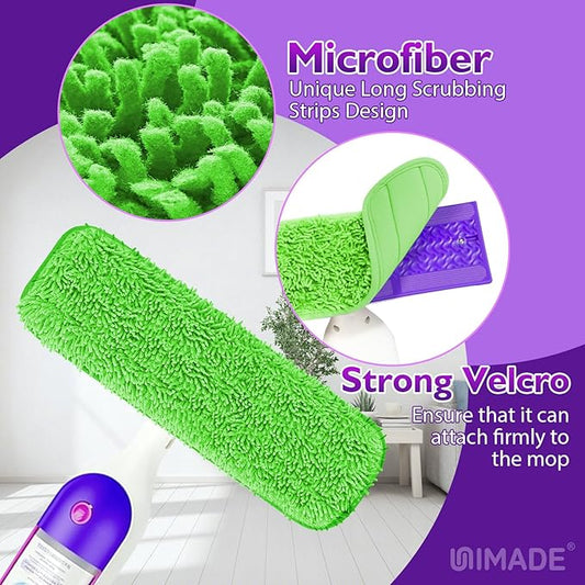 Reusable Mop Pads for Swiffer PowerMop, 8 Pack Microfiber Mop Pad Refill with Scrubber Strips for 13''-15'' SprayMop, Washable Mop Pads Use for Most Floor Types, Designed for Pets - Green