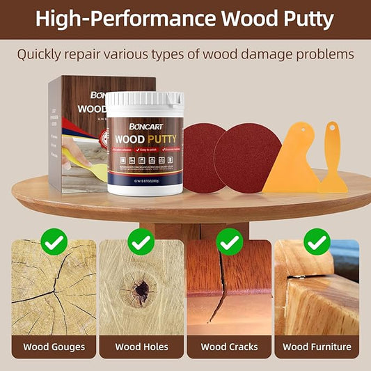 Walnut Wood Putty Filler - 9.87 Ounce Paintable Wood Filler for Furniture Repair, Quickly Repair Any Broken and Defective Wooden Furniture