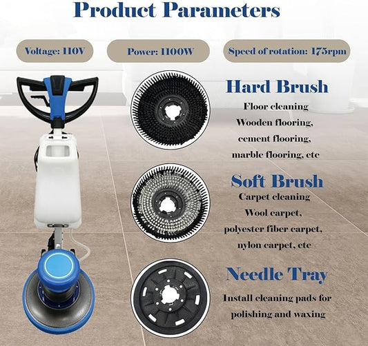 110V Floor Polishing Machine, 17" Commercial and Industrial Floor Scrubber, Blue Heavy Duty Multi-functional Floor Buffer Polisher Machine