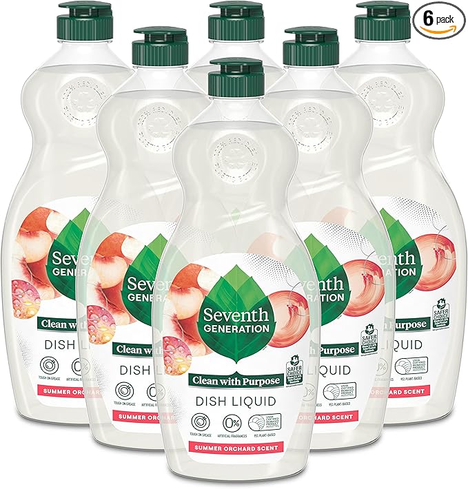 Seventh Generation Dish Soap Liquid Summer Orchard Scent Pack of 6 Dishwashing Soap Dish Detergent Liquid Soap 19 oz