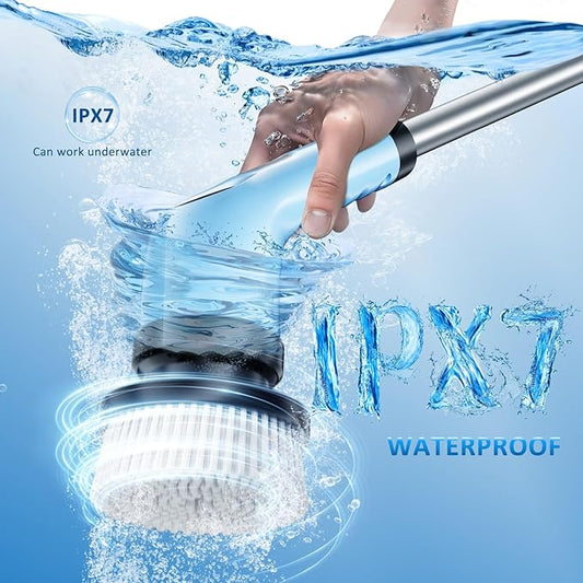 Electric Spin Scrubber Upgraded Battery with Extra-Long Runtime, IPX7 Waterproof Power Cleaner with 7 Brush Heads, 2 Speeds Adjustable Long Handle for Bathroom, Floor, Shower, Tile & Kitchen Cleaning