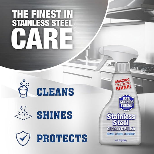 Bar Keepers Friend Stainless Steel Cleaner and Polish Spray (2 x 16 oz) Removes Oily Fingerprints, Hard Water Stains, Grime & Food Debris without Scratching or Dulling Appliances & Surfaces