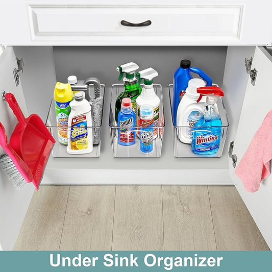 Sorbus 8 Pack Large Clear Plastic Storage Bins, Clear Organizer Bins with Handle for Kitchen, Pantry, Cabinet, Refrigerator, Craft, Toys, Clothes, Closet, Under Sink, Bathroom Organizers and Storage