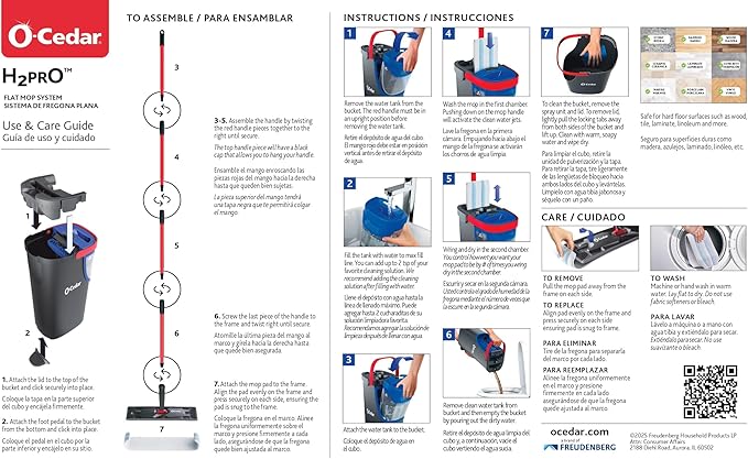 O-Cedar H2prO Flat Mop System | Quick Cleaning Tool | Clean with Clean Water | Machine Washable Reusable Microfiber Mop Pad | Safe on Wood Floors, Vinyl, Tile, Baseboards, Walls