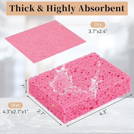 6 Pcs Kitchen Sponges for Dishes Cleaning, Non Scratch for Non Stick Cookware, Compressed Natural Cellulose Sponges, Dish Washing Scrubbers, Scrubbing Pads for Household, Bathroom (Red)