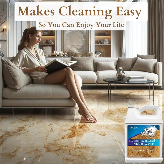 Black Diamond Stoneworks Natural Stone Cleaner - Limestone, Slate & Travertine Cleaner - Natural Stone Shower Cleaner for Marble - Concentrated PH Neutral Stone Floor Cleaner - 1-Gallon.