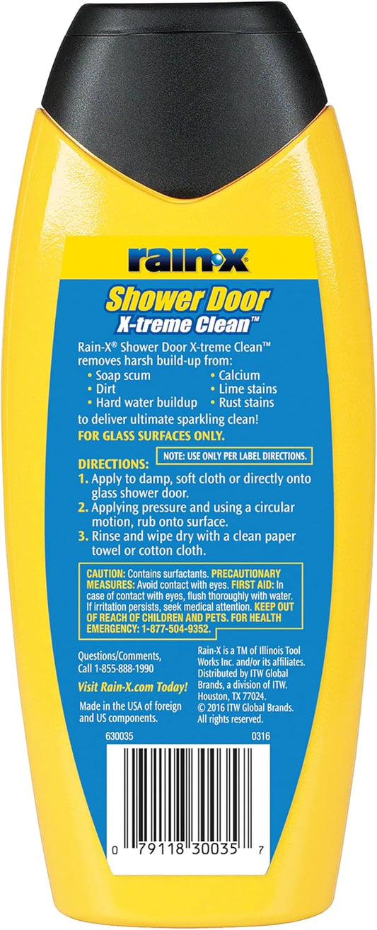 Rain-X 630035 X-Treme Clean Shower Door Cleaner, 12 Fl. Oz, Formulated To Clean Glass Shower Doors - Easy To Use, Removes Soap Scum, Dirt, Hard Water Build-up, Calcium, Lime Stains And Rust Stains