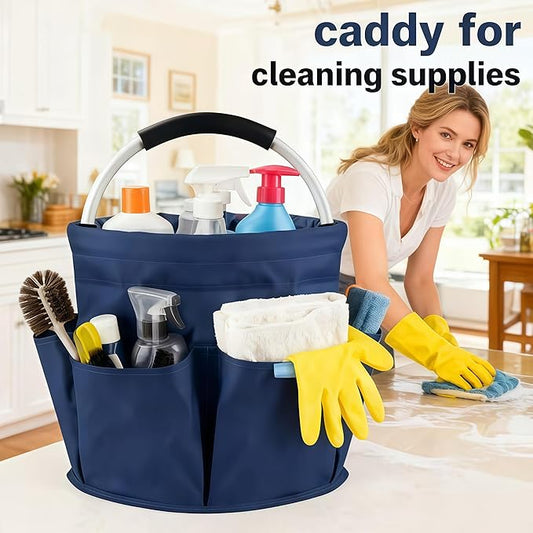 17L Cleaning Caddy With Handle, Foldable Storage Cleaning Product Organizer, Cleaning Caddy Organiser, Outdoor Camping,Portable Multifunctional Cleaning Bucket tool Bag Organizer (navy blue)